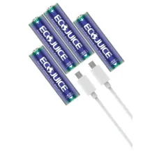 4 Aa Ecojuice Ni-mh Rechargeable Batteries 1000mah Tzumi 4797 With Usb Cable 4 Aa Ecojuice Ni-mh Rechargeable Batteries 1000mah Tzumi 4797 With Usb Cable