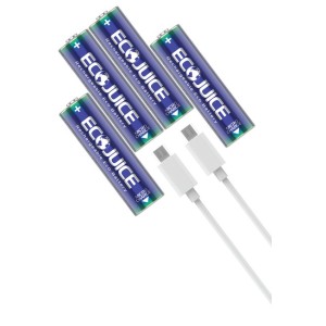 4 Aa Ecojuice Ni-mh Rechargeable Batteries 1000mah Tzumi 4797 With Usb Cable