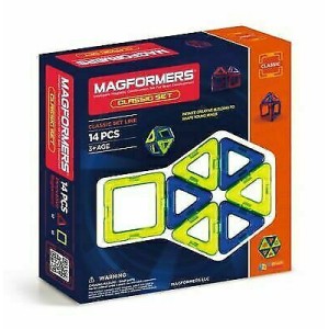 Magformers Classic 14 Pieces, Yellow, Blue, Magnetic Geometric Tiles Stem Toy 