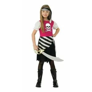 Girls Fushia & Black Pirate Halloween Skull Buccaneer Costume Medium (8-10)
