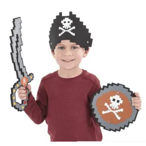 Foam Pixel Pirate Set 3 Pc Kit Sword Shield Hat Toy Weapon Pretend Play Dress Up