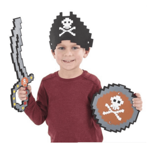 Foam Pixel Pirate Set 3 Pc Kit Sword Shield Hat Toy Weapon Pretend Play Dress Up