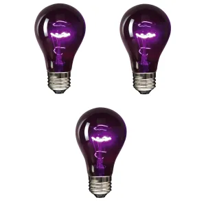 Lot Of 3 Halloween Black Light Bulb 75 Watt 120 Volts Fits E26 Medium Screw Base