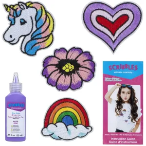 Scribbles Girls Paint & Patch Kit (4 Iron On Patches & 3d Fabric Paint)