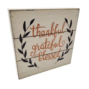 Halloween Decorative Wooden Frame 8x8x1 ( Thankful Grateful Blessed)