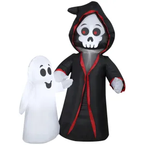 4.5 Ft Tall Airblown Reaper And Ghost Light Up Halloween Inflate Outdoor Indoor