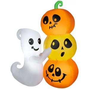 5 Ft Airblown Ghost With Pumpkin Stack Light Up Halloween Inflate Outdoor