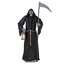 6 Ft Motion Animatronic Reaper Holding Scythe Led Lantern Halloween Decoration 6 Ft Motion Animatronic Reaper Holding Scythe Led Lantern Halloween Decoration