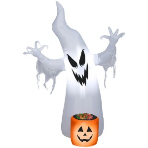 5.5 Ft Tall Airblown Ghost And Candy Bowl Light Up Halloween Inflate Outdoor