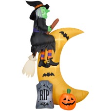 7.5 Ft Tall Airblown Flying Witch Over The Moon Light Up Halloween Inflate 7.5 Ft Tall Airblown Flying Witch Over The Moon Light Up Halloween Inflate