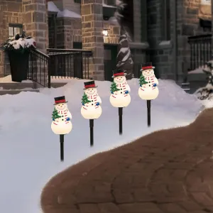 Lot Of 4 Christmas Winter Yard Snowman For Home Holiday Decor Stake Yard Lawn