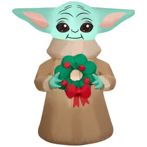4.5 Ft Gemmy Airblown Disney The Mandalorian Grogu Holding Wreath Star Wars