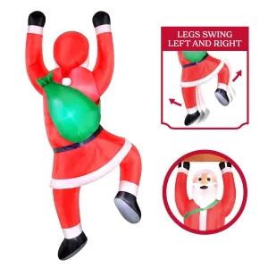 6.5' Hanging Santa Inflatable Lighted Swinging Legs Outdoor Yard Christmas Decor