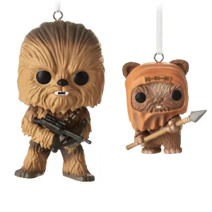 2023 Hallmark Star Wars Chewbacca & Wicket Set 2 Christmas Ornaments Exclusive