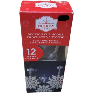 Holiday Time 12 Suction Cup Hooks 6 Mini, 4 Small, 2 Medium For Light Christmass