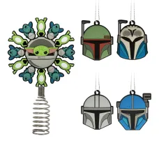 Hallmark Ornaments Star Wars The Mandalorian 4 Helmet Set + Grogu Tree Topper 