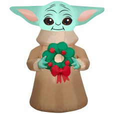 4.5 Ft Gemmy Airblown Disney The Mandalorian Grogu Holding Wreath Star Wars 4.5 Ft Gemmy Airblown Disney The Mandalorian Grogu Holding Wreath Star Wars