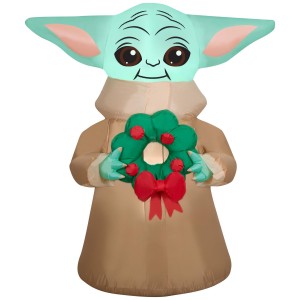 4.5 Ft Gemmy Airblown Disney The Mandalorian Grogu Holding Wreath Star Wars