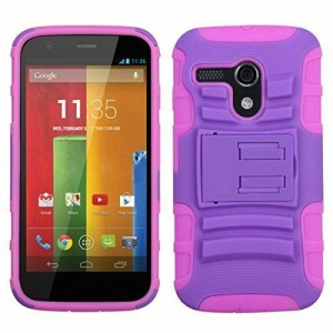 Asmyna Kickstand Protector Cover For Motorola Moto G - Purple/Electric Pink