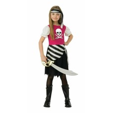 Girls Fushia & Black Pirate Halloween Skull Buccaneer Costume Medium (8-10)