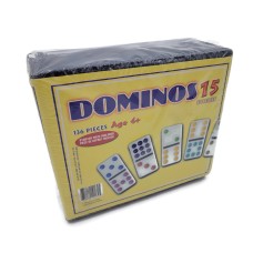 Dominos Double 15 Color Dot 136 Pcs With Starter Piece And Vinyl Travel Case