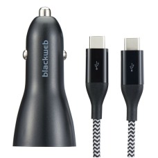 Dual Port Power Delivery Car Charger Usb-c/usb-a With Usb-c To Usb-c 3ft Cable