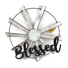 Blessed 18 Inch Pinwheel Wall Decor Antique Wooden Look