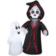 4.5 Ft Tall Airblown Reaper And Ghost Light Up Halloween Inflate Outdoor