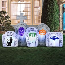 8 Ft Wide Airblown Inflatable Tombstone Scene Light Up Halloween Inflate Outdoor