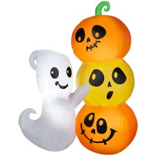 5 Ft Airblown Ghost With Pumpkin Stack Light Up Halloween Inflate Outdoor