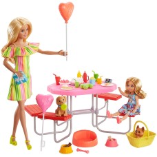 Barbie Puppy Picnic Party Set/two Dolls/puppies/picnic Table/25+ Pieces