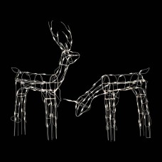 Holiday Time 2-piece Lighted White Wire Deer Set 42 In Tall Buck 36 In Long Doe