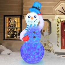 7' Airblown Christmas Swirling Lights Snowman With Tipping Hat Inflatable