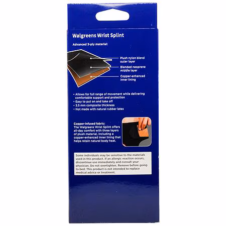 Walgreens Copper Wrist Splint Left Hand 3 Ply Material Antimicrobial Latex-free Walgreens Copper Wrist Splint Left Hand 3 Ply Material Antimicrobial Latex-free