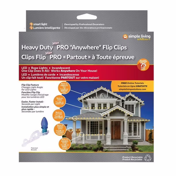 Simple Living Solutions Max Pro Anywhere Flip Clips - 75-Count Light String Clip
